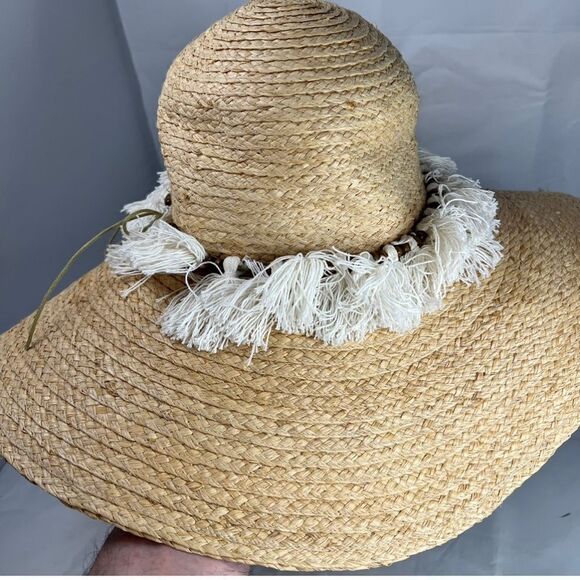 Hat Attack Coverup Sun Hat w/ fringe and beading- gray meat condition! main image 4